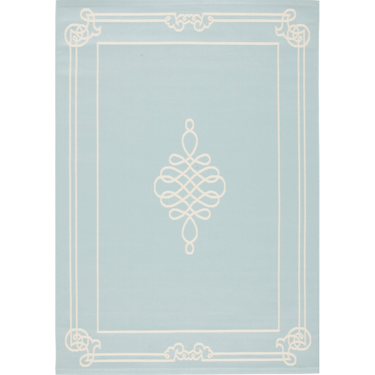 Aqua and Cream Easy-Care Synthetic Rectangular Accent Rug