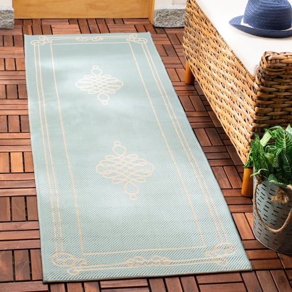 Safavieh Courtyard Andy Medallion Indoor/Outdoor Runner Rug, Aqua/Cream, 2'3" x 6'7"