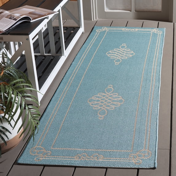 Safavieh Courtyard Andy Medallion Indoor/Outdoor Runner Rug, Aqua/Cream, 2'7" x 8'2"