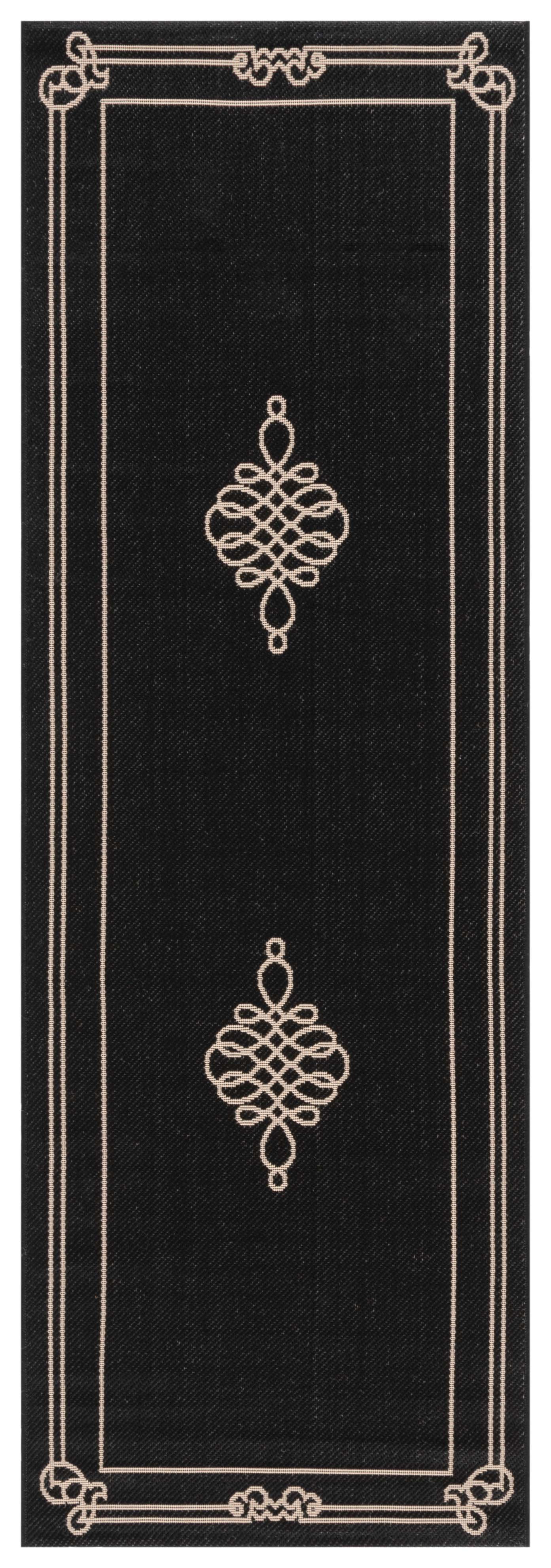 Safavieh Courtyard Andy Medallion Indoor/Outdoor Runner Rug, Black/Creme, 2'3" x 12'