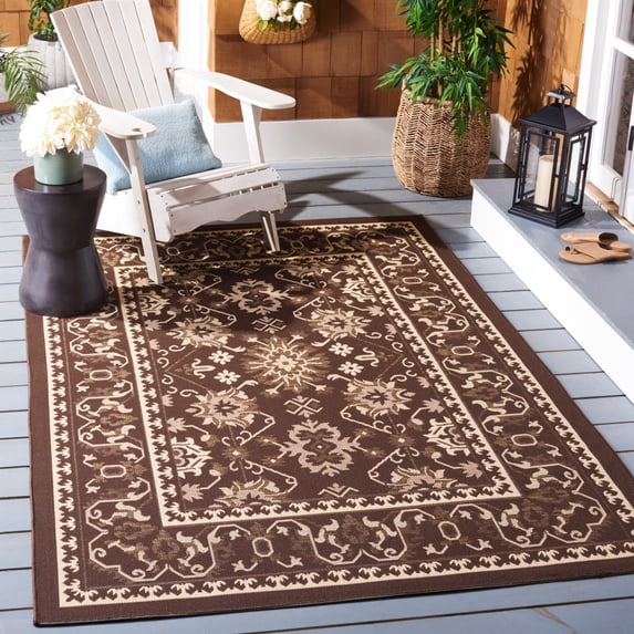 Safavieh Courtyard Angela Medallion Indoor/Outdoor Area Rug, Chocolate/Cream, 5'3" x 7'7"
