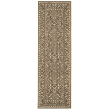 SAFAVIEH Courtyard Angela Medallion Indoor/Outdoor Runner Rug, Chocolate/Cream, 2'7" x 8'2"