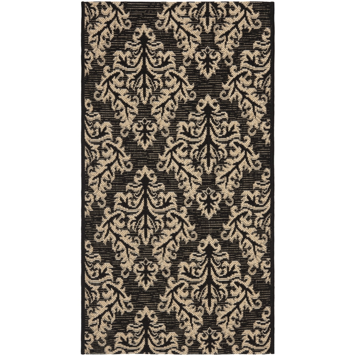 Black and Cream Rectangular Synthetic Indoor/Outdoor Rug