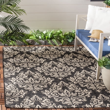 Safavieh Courtyard Anna Damask Indoor/Outdoor Area Rug, Black/Creme, 4' x 5'7"