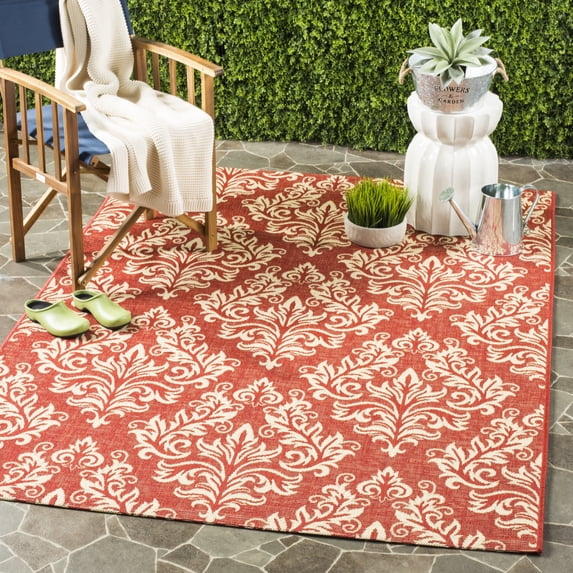 Safavieh Courtyard Anna Damask Indoor/Outdoor Area Rug, Red/Creme, 4' x 5'7"