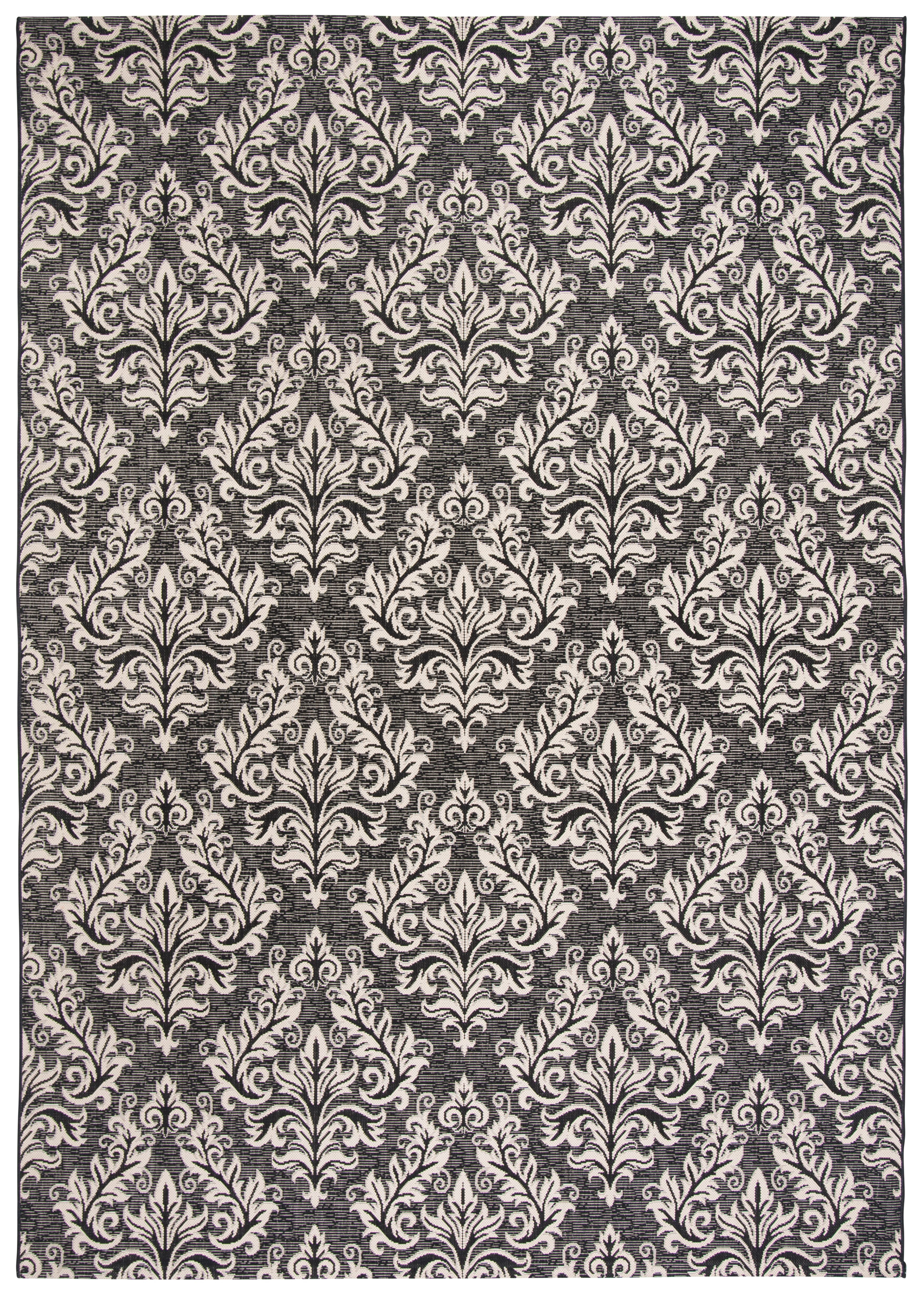 Safavieh Courtyard Anna Damask Indoor/Outdoor Area Rug, Black/Creme, 8' x 11'