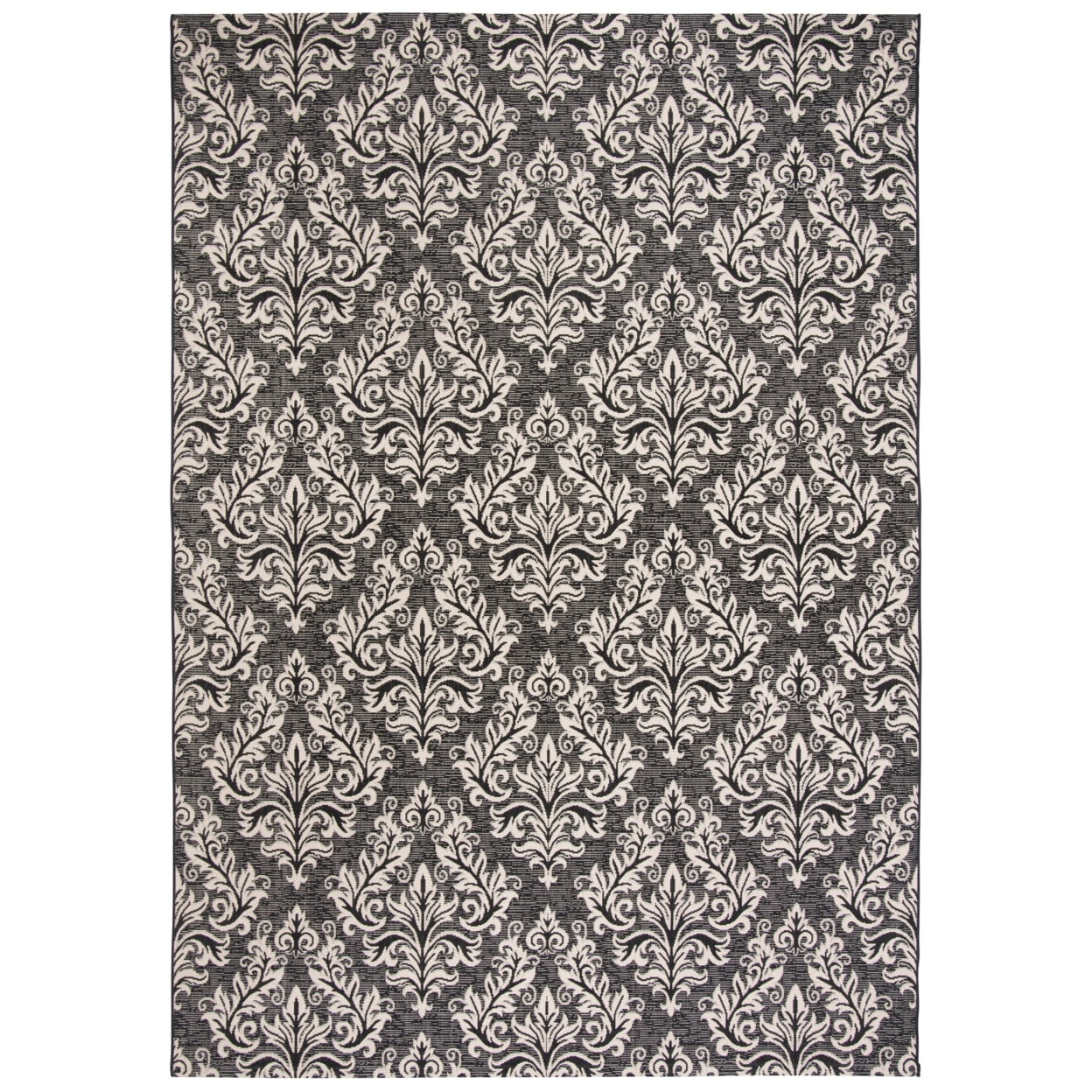 Black and Cream Damask Rectangular Outdoor Area Rug 8' x 11'
