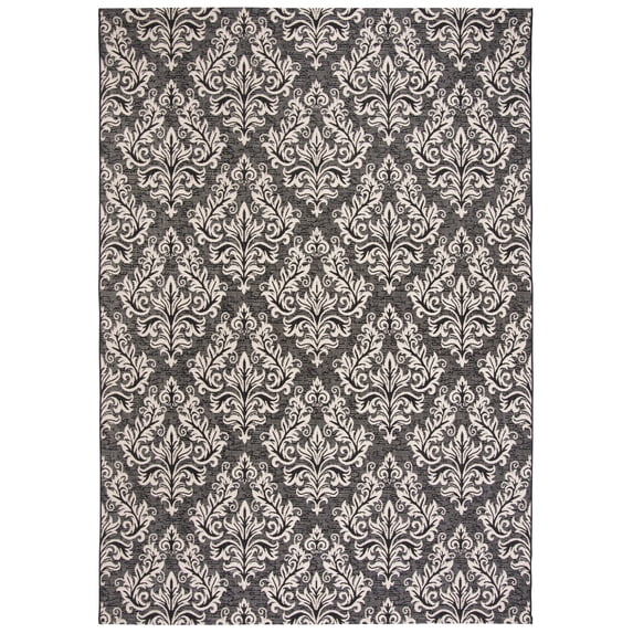 Safavieh Courtyard Anna Damask Indoor/Outdoor Area Rug, Black/Creme, 9' x 12'