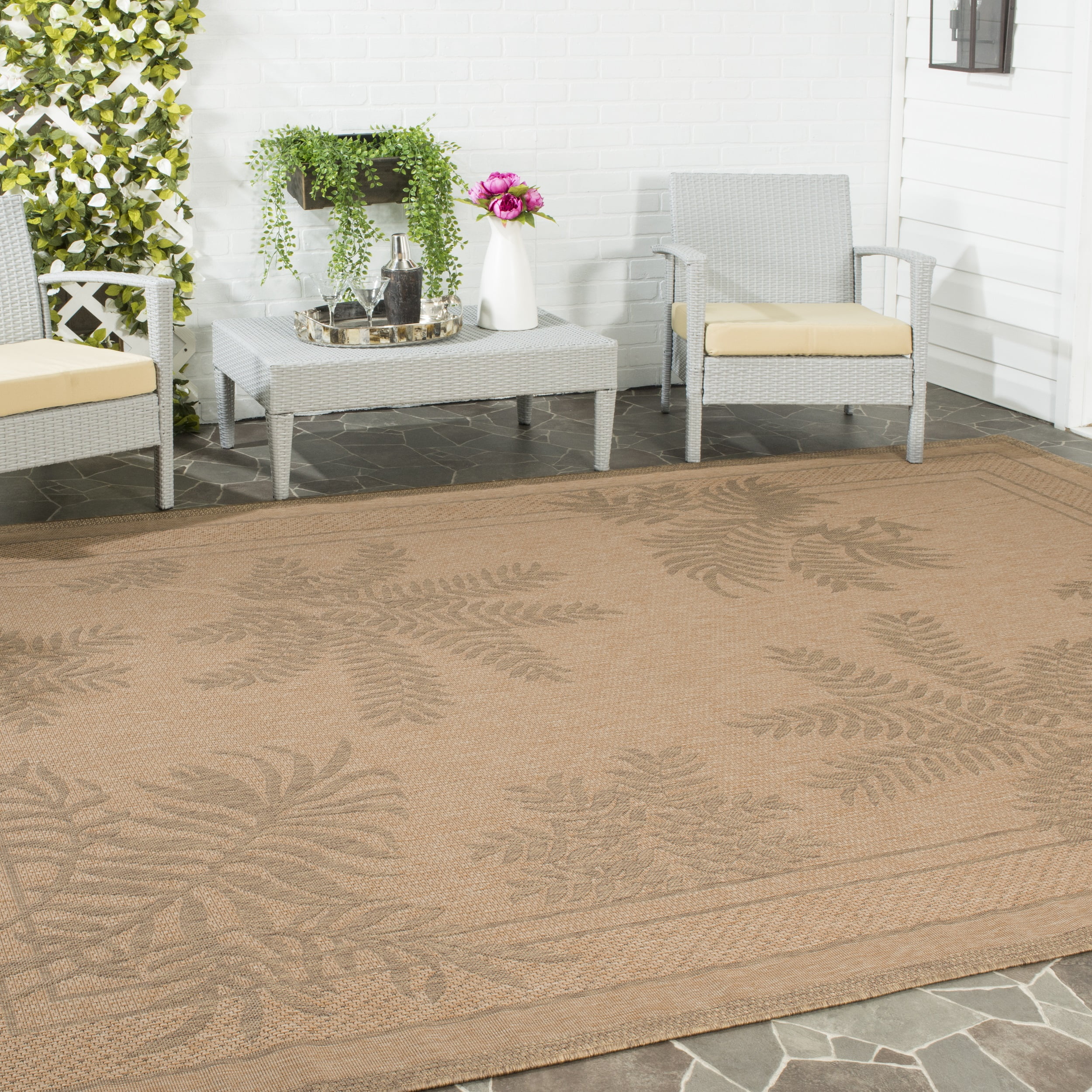 Natural Gold Flat Woven Rectangular Synthetic Area Rug