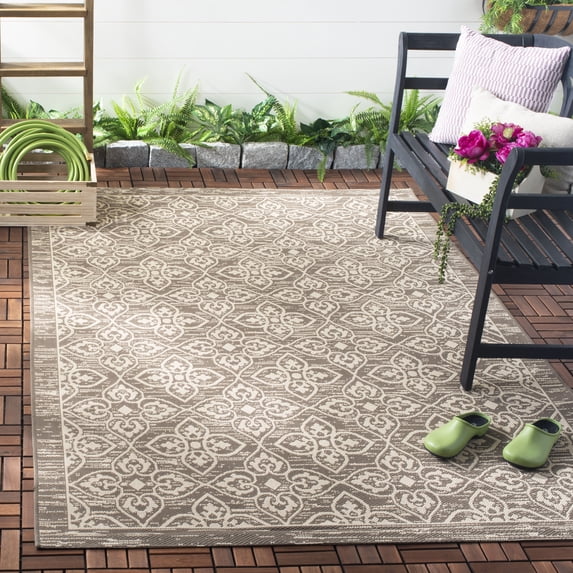 Safavieh Courtyard Anne Geometric Indoor/Outdoor Area Rug, Dark Beige/Beige, 8' x 11'