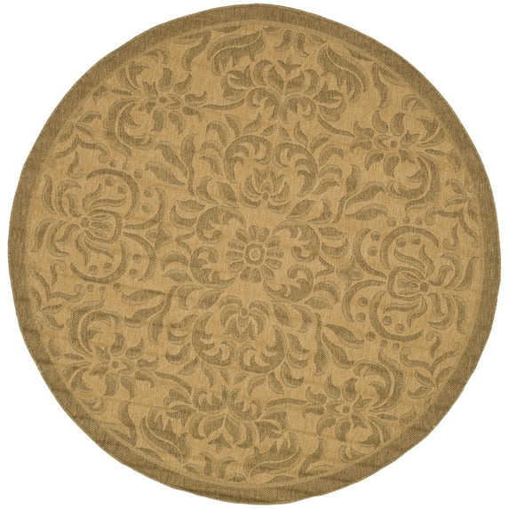 SAFAVIEH Courtyard Annie Floral Indoor/Outdoor Area Rug, Natural/Gold, 6'7" x 6'7" Round