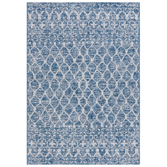 SAFAVIEH Courtyard Anson Geometric Indoor/Outdoor Area Rug, Navy/Grey, 5'3" x 7'7"