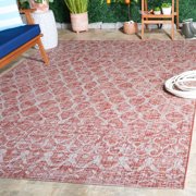 SAFAVIEH Courtyard Anson Geometric Indoor/Outdoor Area Rug, Rust/Grey, 5'3" x 7'7"