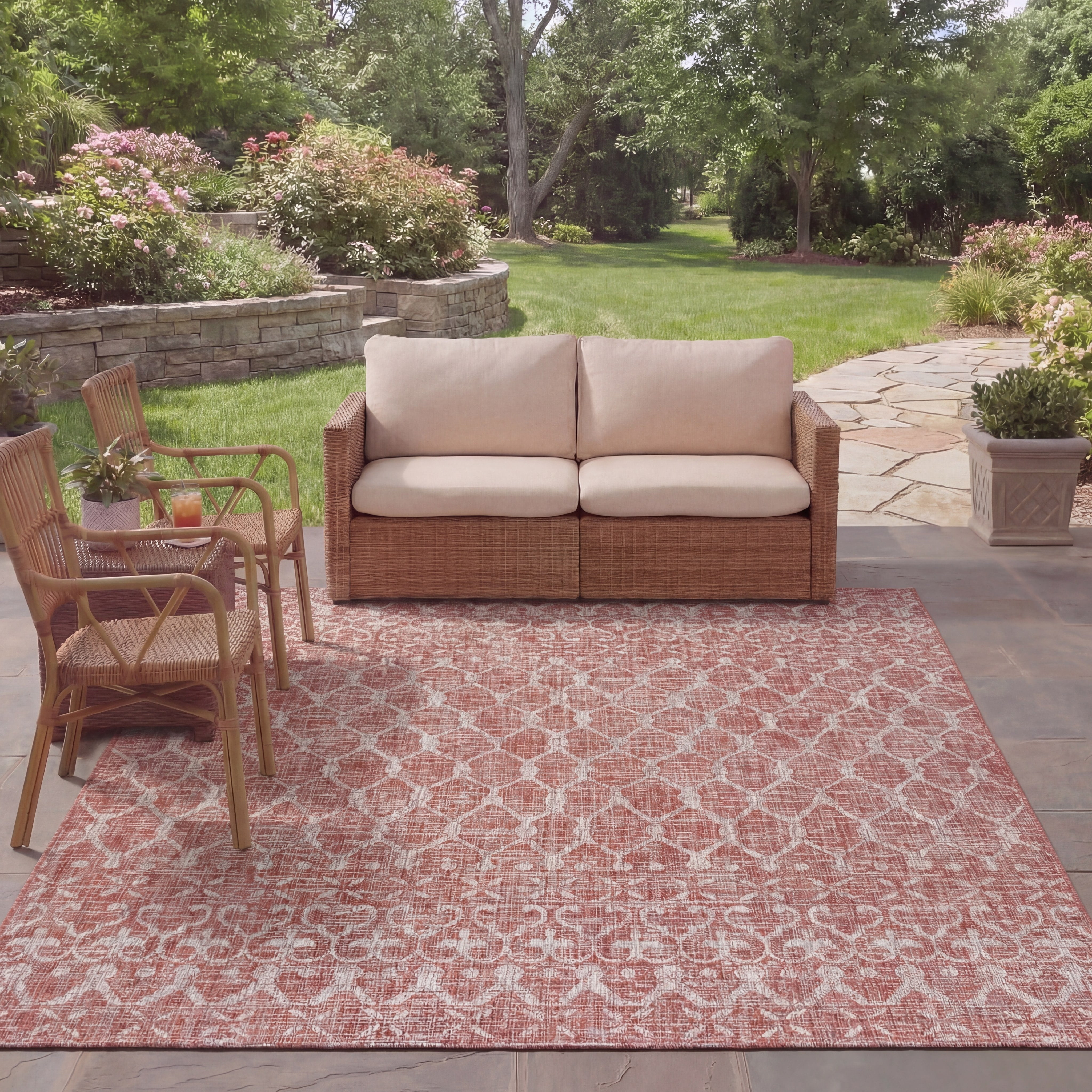 Safavieh Courtyard Anson Geometric Indoor/Outdoor Area Rug, Rust/Gray, 6'7" x 9'6"