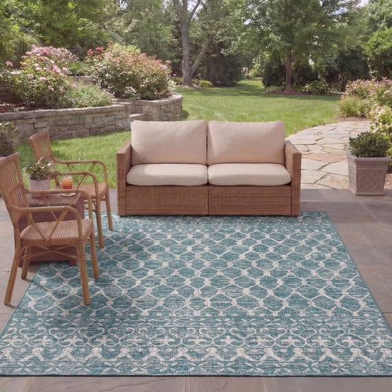 Safavieh Courtyard Anson Geometric Indoor/Outdoor Area Rug, Teal/Gray, 5'3" x 7'7"