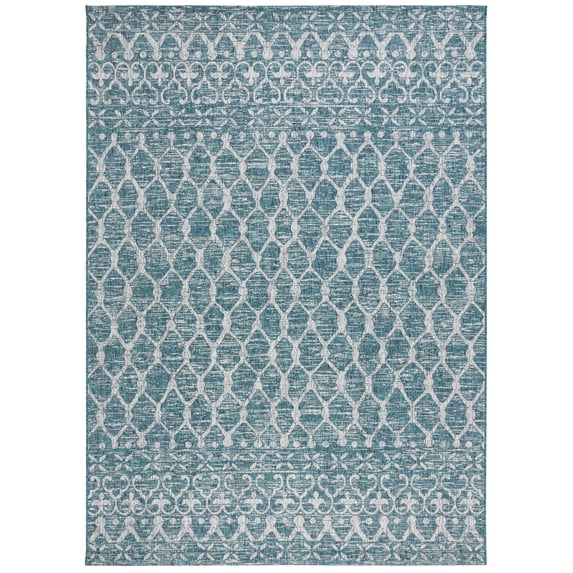 SAFAVIEH Courtyard Anson Geometric Indoor/Outdoor Area Rug, Teal/Grey, 8' x 11'
