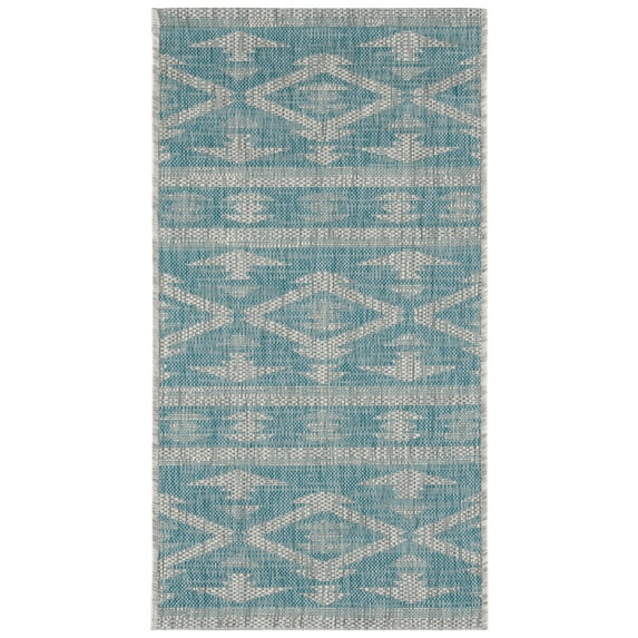 SAFAVIEH Courtyard April Geometric Indoor/Outdoor Area Rug, Aqua/Grey, 2'7" x 5'