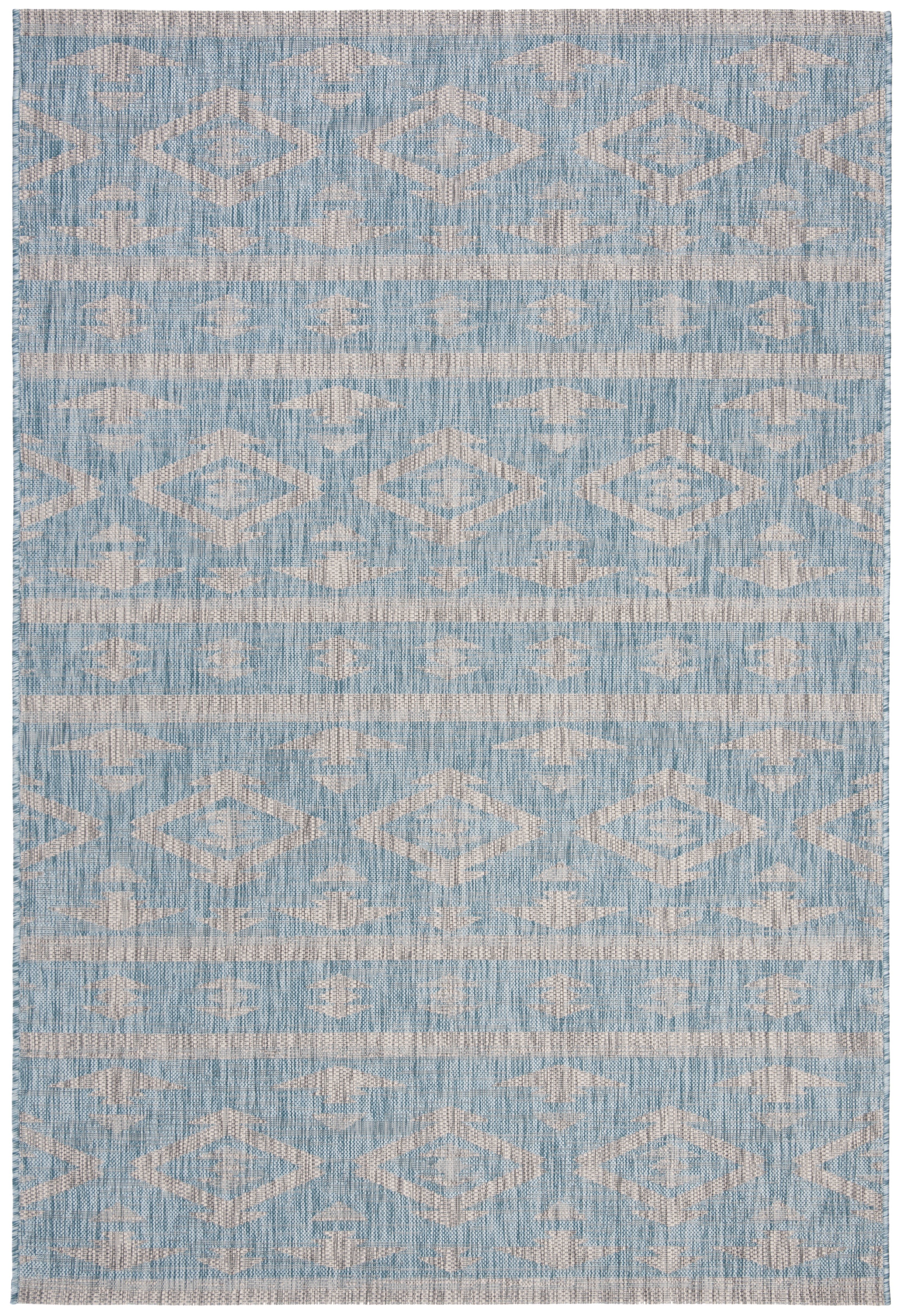 SAFAVIEH Courtyard April Geometric Indoor/Outdoor Area Rug, Aqua/Grey, 5'3" x 7'7"