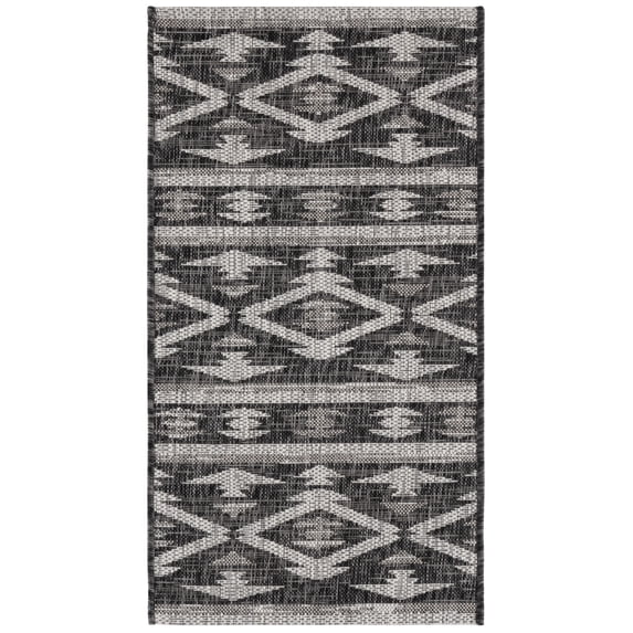 SAFAVIEH Courtyard April Geometric Indoor/Outdoor Area Rug, Black/Grey, 2'7" x 5'