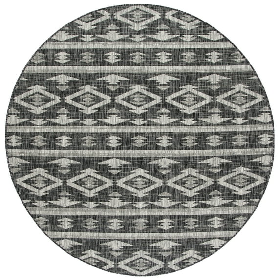 SAFAVIEH Courtyard April Geometric Indoor/Outdoor Area Rug, Black/Grey, 4' x 4' Round