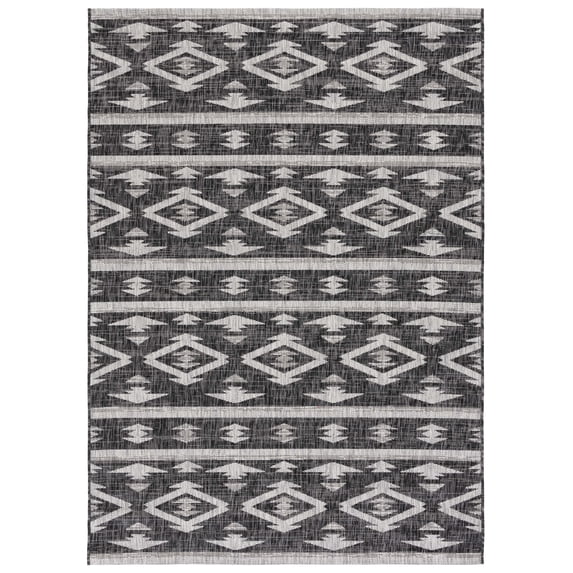 SAFAVIEH Courtyard April Geometric Indoor/Outdoor Area Rug, Black/Grey, 4' x 5'7"
