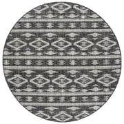 SAFAVIEH Courtyard April Geometric Indoor/Outdoor Area Rug, Black/Grey, 5'3" x 5'3" Round