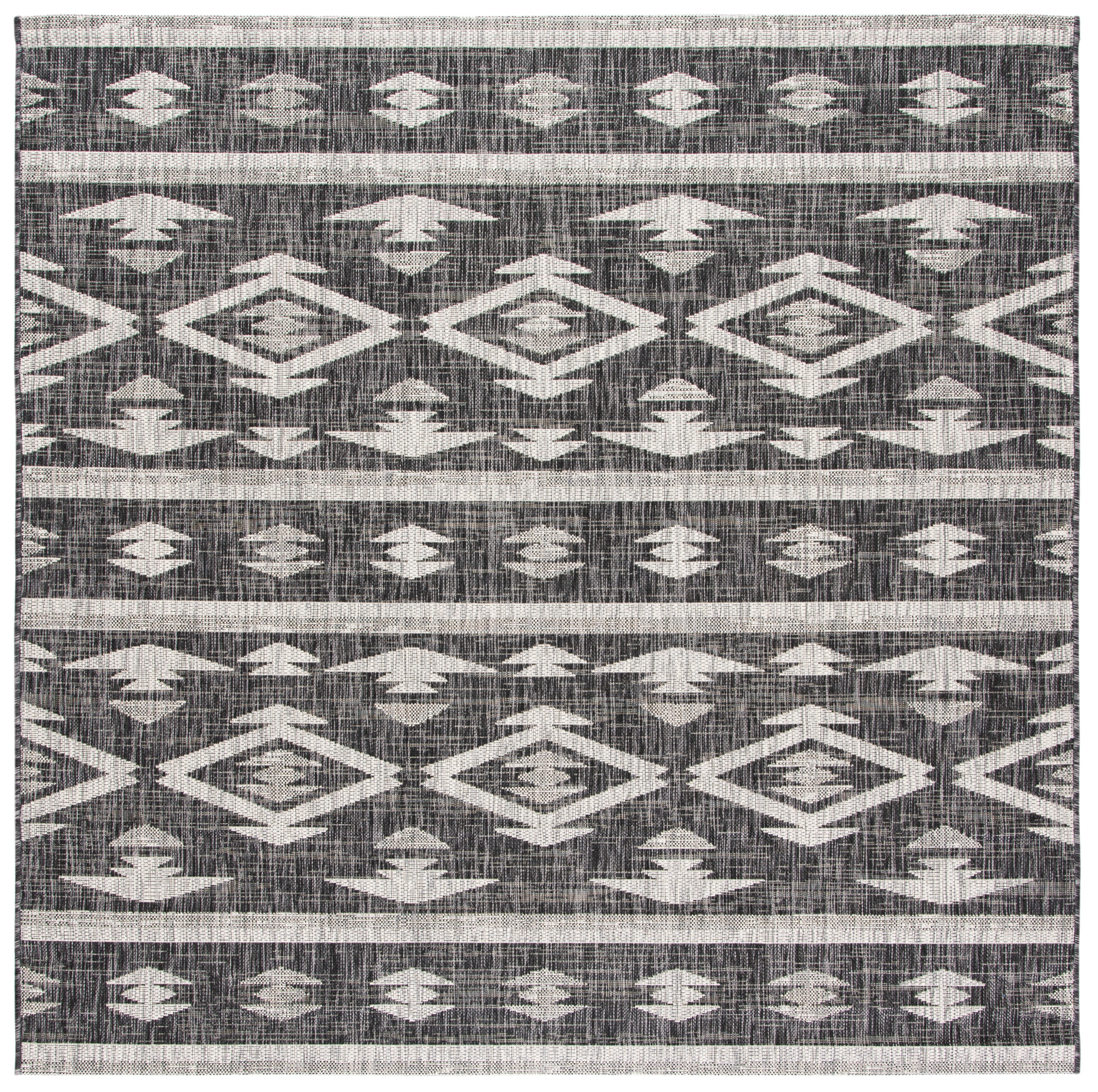 Elegant Black Synthetic 59" Square Non-Slip Outdoor Rug