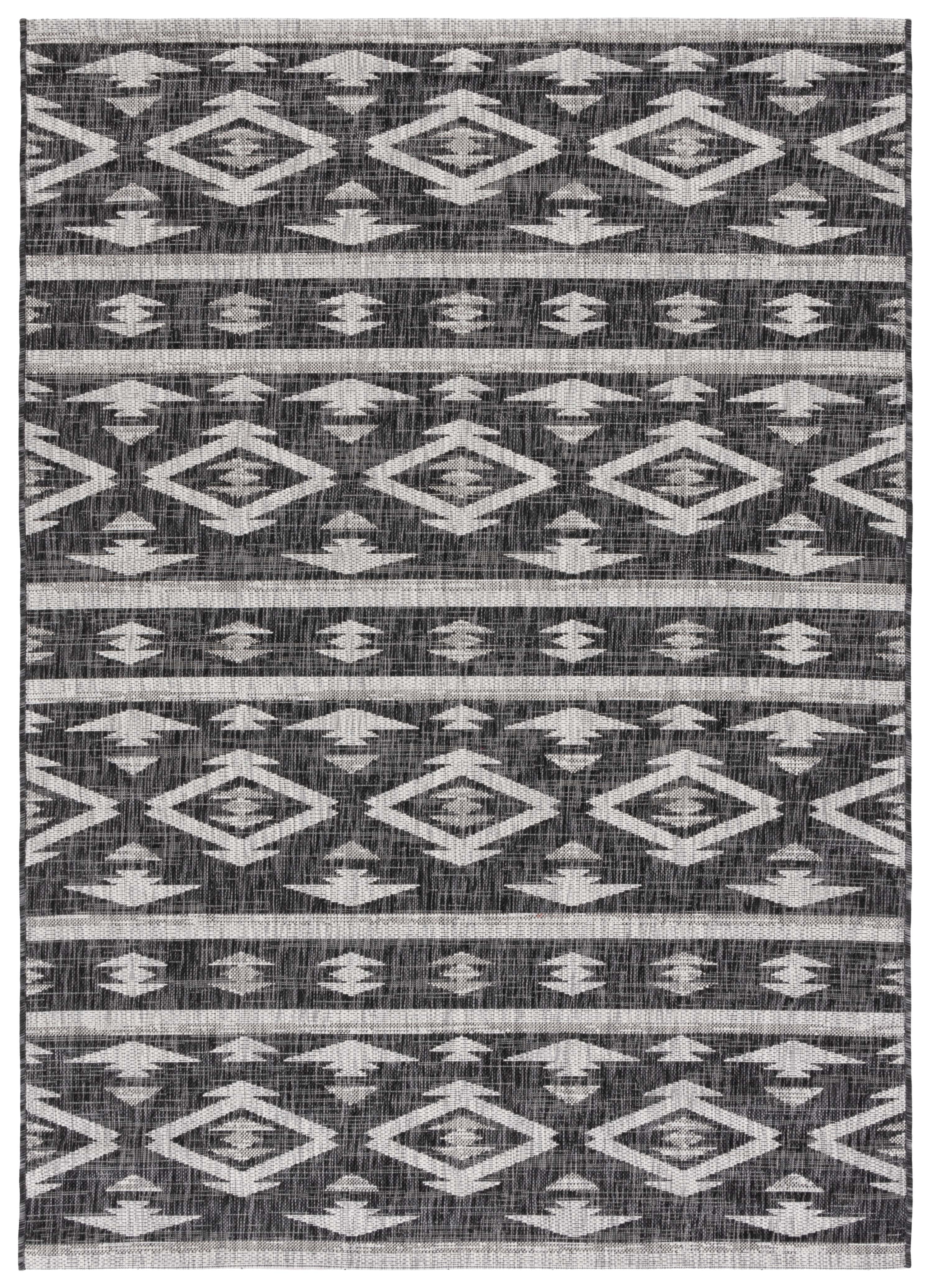 SAFAVIEH Courtyard April Geometric Indoor/Outdoor Area Rug, Black/Grey, 5'3" x 7'7"