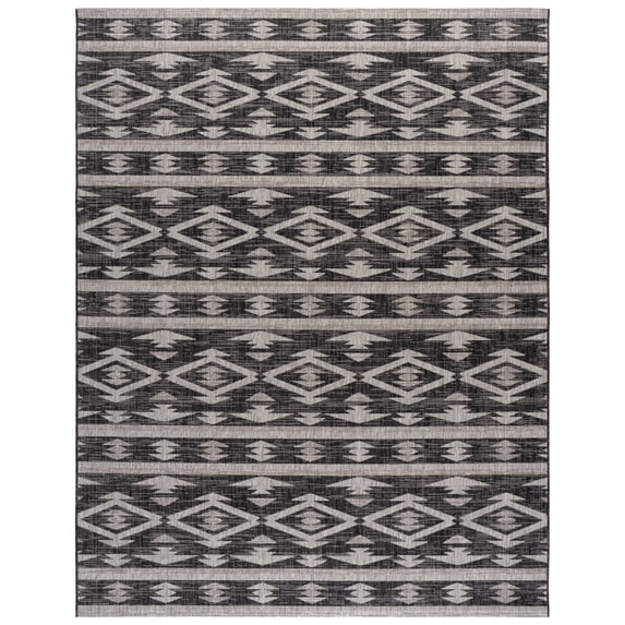 SAFAVIEH Courtyard April Geometric Indoor/Outdoor Area Rug, Black/Grey, 9' x 12'