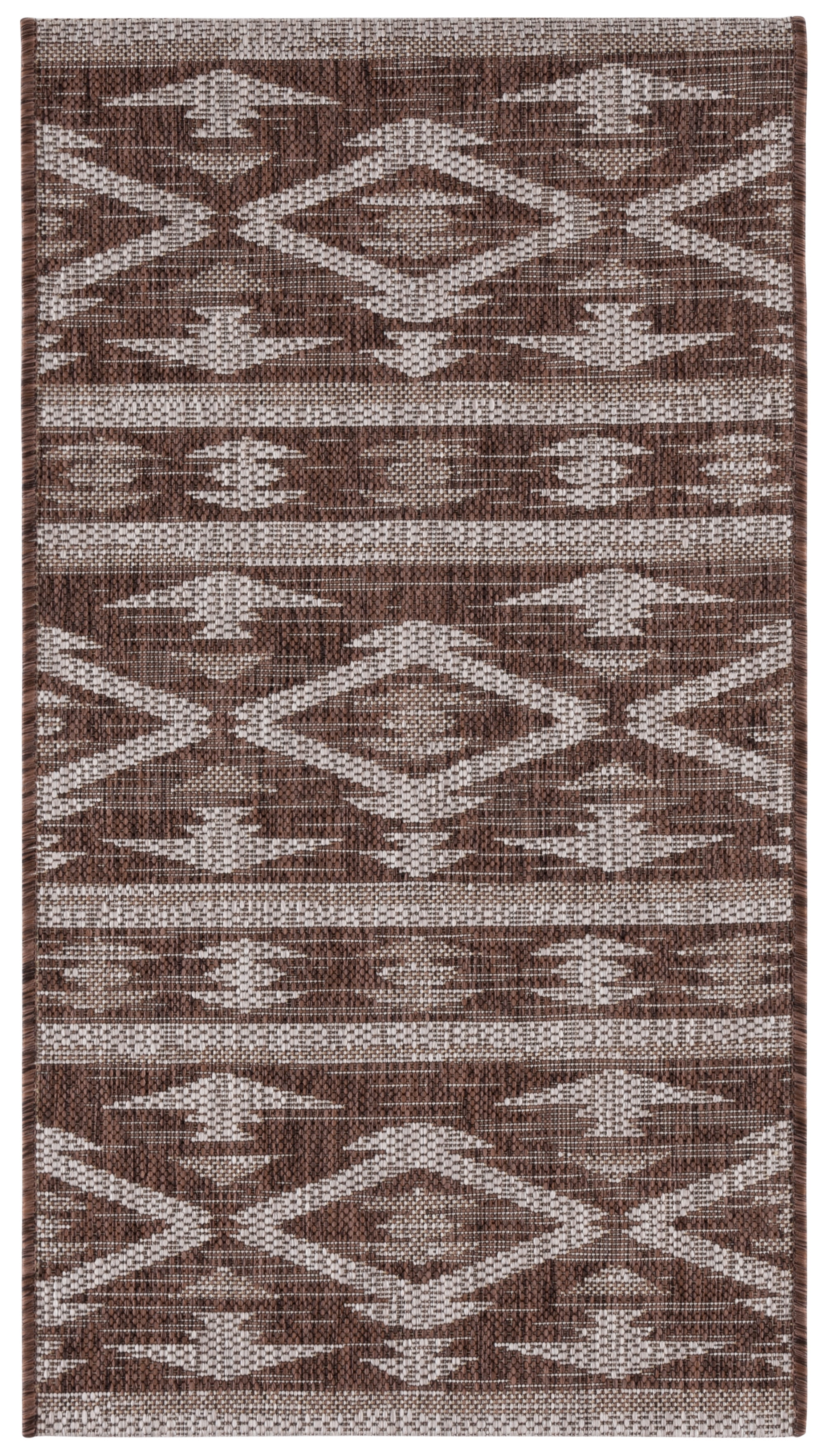 Brown and Ivory Geometric Indoor/Outdoor Area Rug 2' x 3'7"