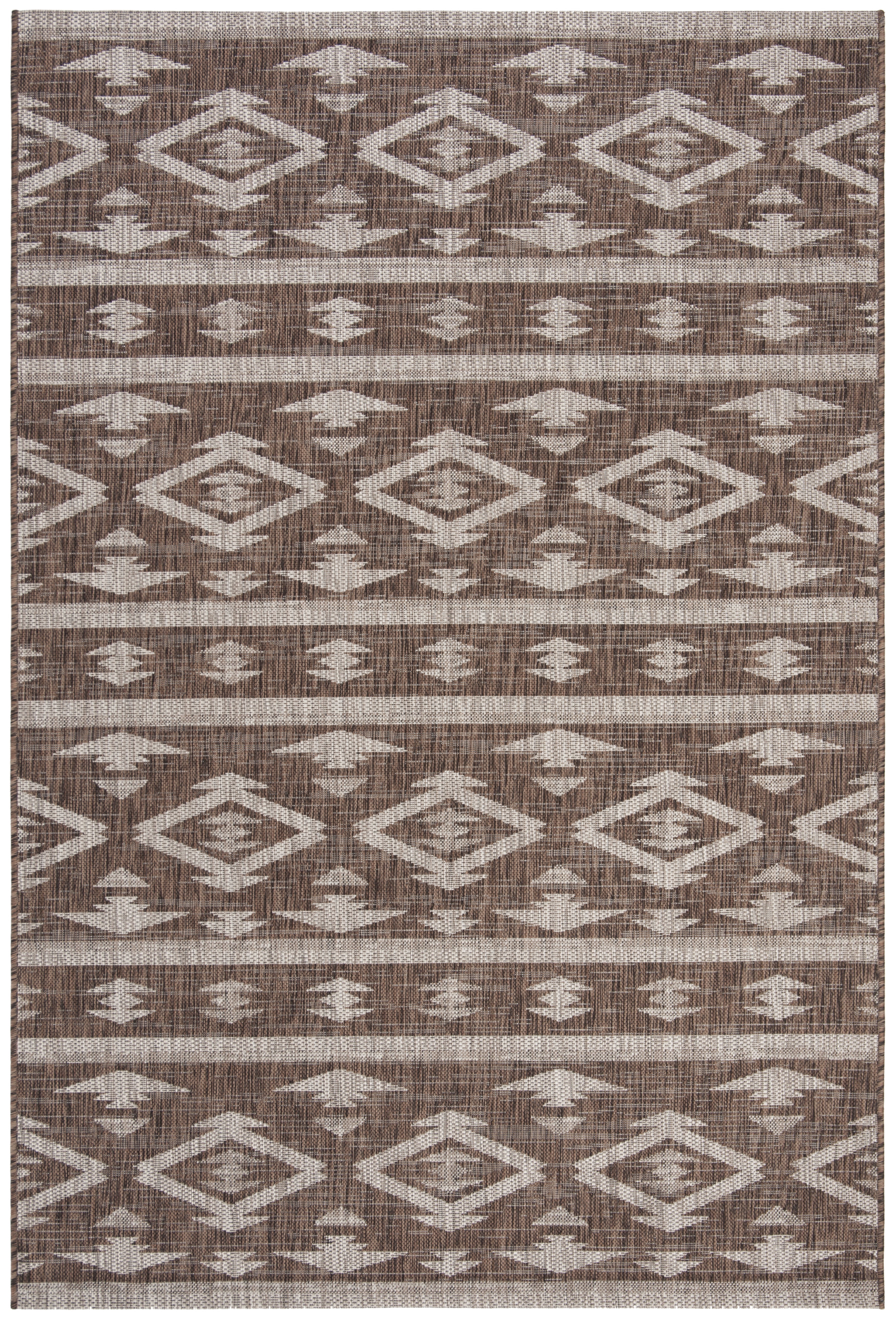 SAFAVIEH Courtyard April Geometric Indoor/Outdoor Area Rug, Brown/Ivory, 8' x 11'