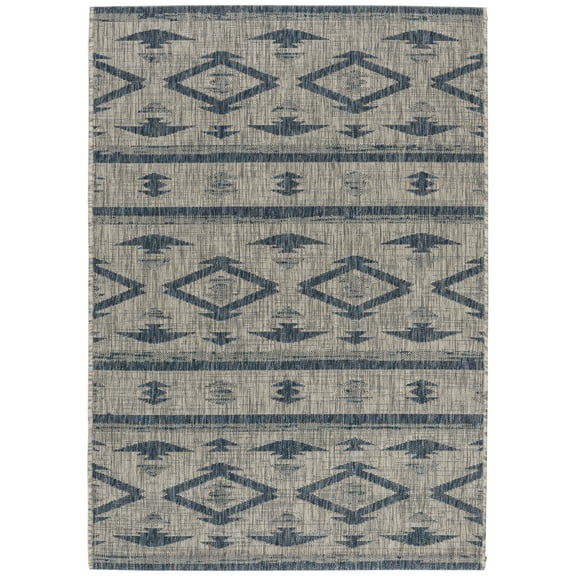 SAFAVIEH Courtyard April Geometric Indoor/Outdoor Area Rug, Grey/Navy, 2' x 3'7"