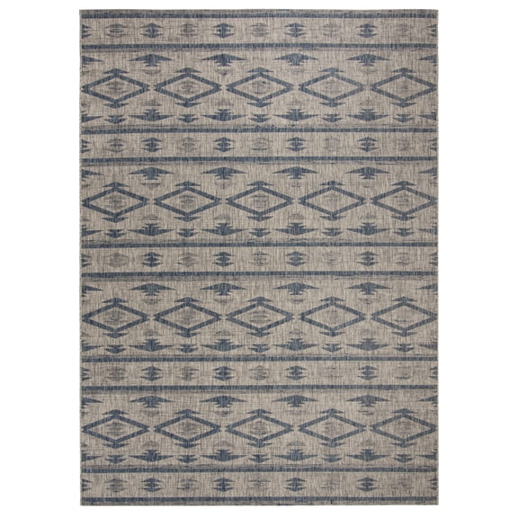 SAFAVIEH Courtyard April Geometric Indoor/Outdoor Area Rug, Grey/Navy, 8' x 10'