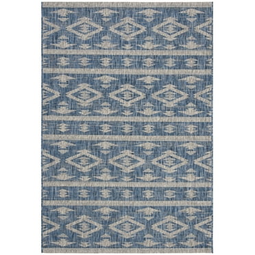 SAFAVIEH Courtyard April Geometric Indoor/Outdoor Area Rug, Navy/Grey, 2'7" x 5'