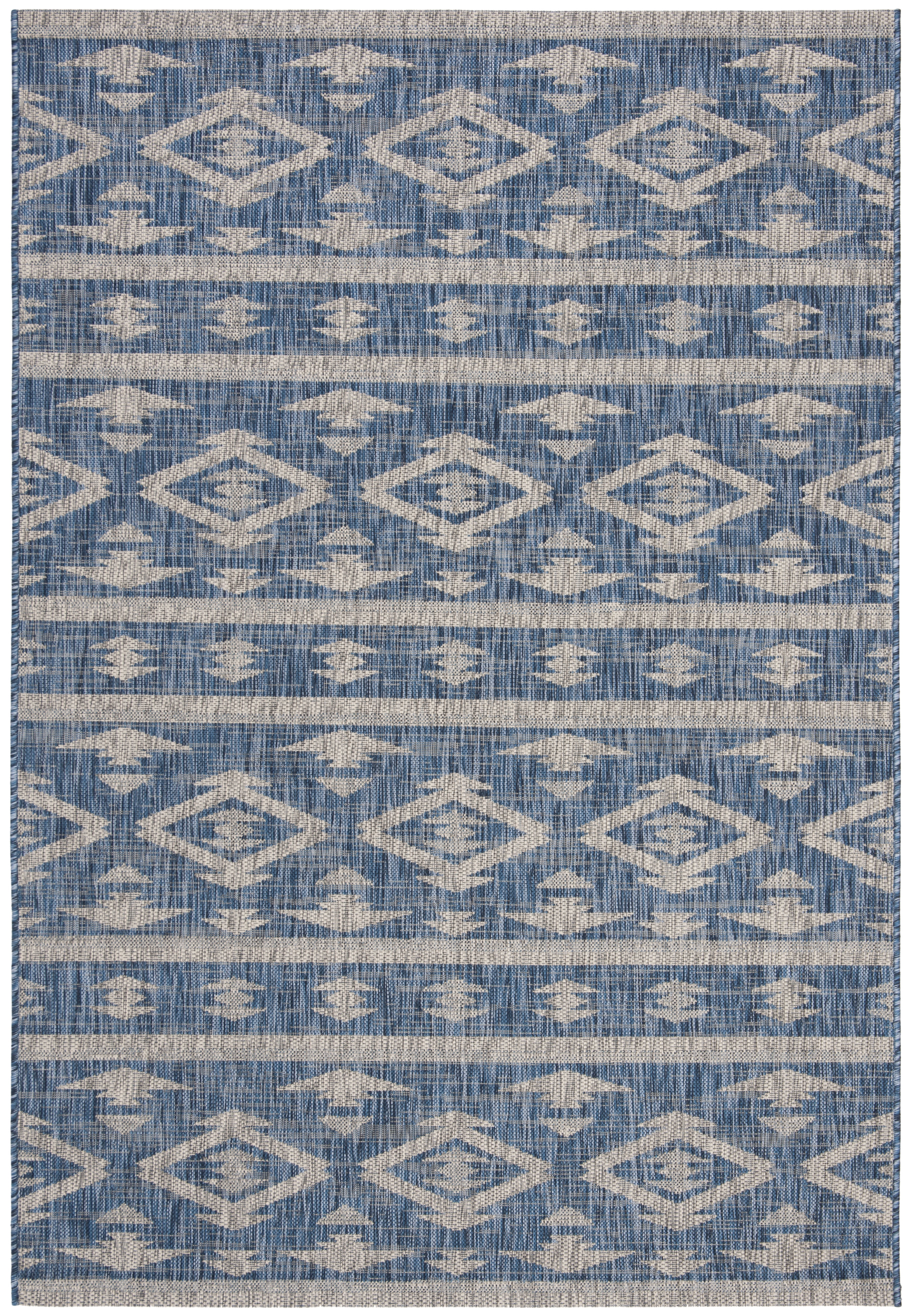 SAFAVIEH Courtyard April Geometric Indoor/Outdoor Area Rug, Navy/Grey, 5'3" x 7'7"