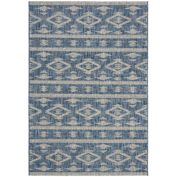 SAFAVIEH Courtyard April Geometric Indoor/Outdoor Area Rug, Navy/Grey, 9' x 12'