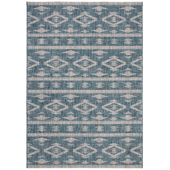 SAFAVIEH Courtyard April Geometric Indoor/Outdoor Area Rug, Teal/Grey, 5'3" x 7'7"