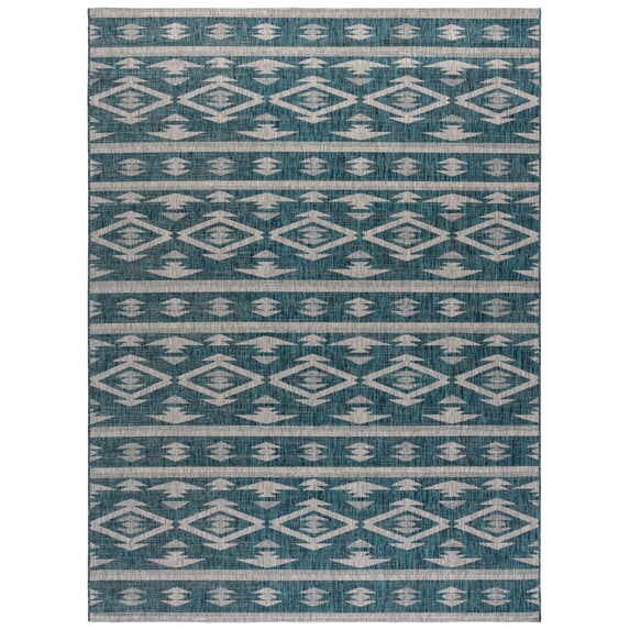 SAFAVIEH Courtyard April Geometric Indoor/Outdoor Area Rug, Teal/Grey, 8' x 11'