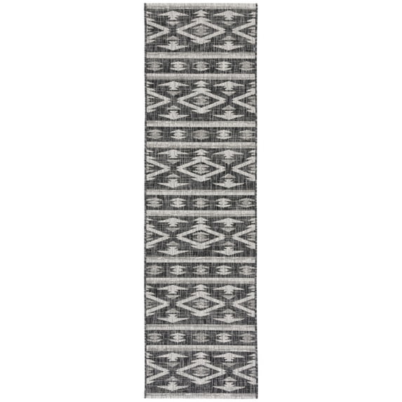 SAFAVIEH Courtyard April Geometric Indoor/Outdoor Runner Rug, Black/Grey, 2'3" x 6'7"