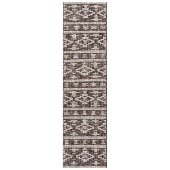 SAFAVIEH Courtyard April Geometric Indoor/Outdoor Runner Rug, Brown/Ivory, 2'3" x 8'