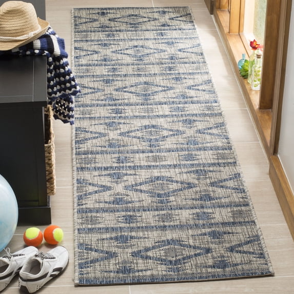 Safavieh Courtyard April Geometric Indoor/Outdoor Runner Rug, Gray/Navy, 2'3" x 6'7"