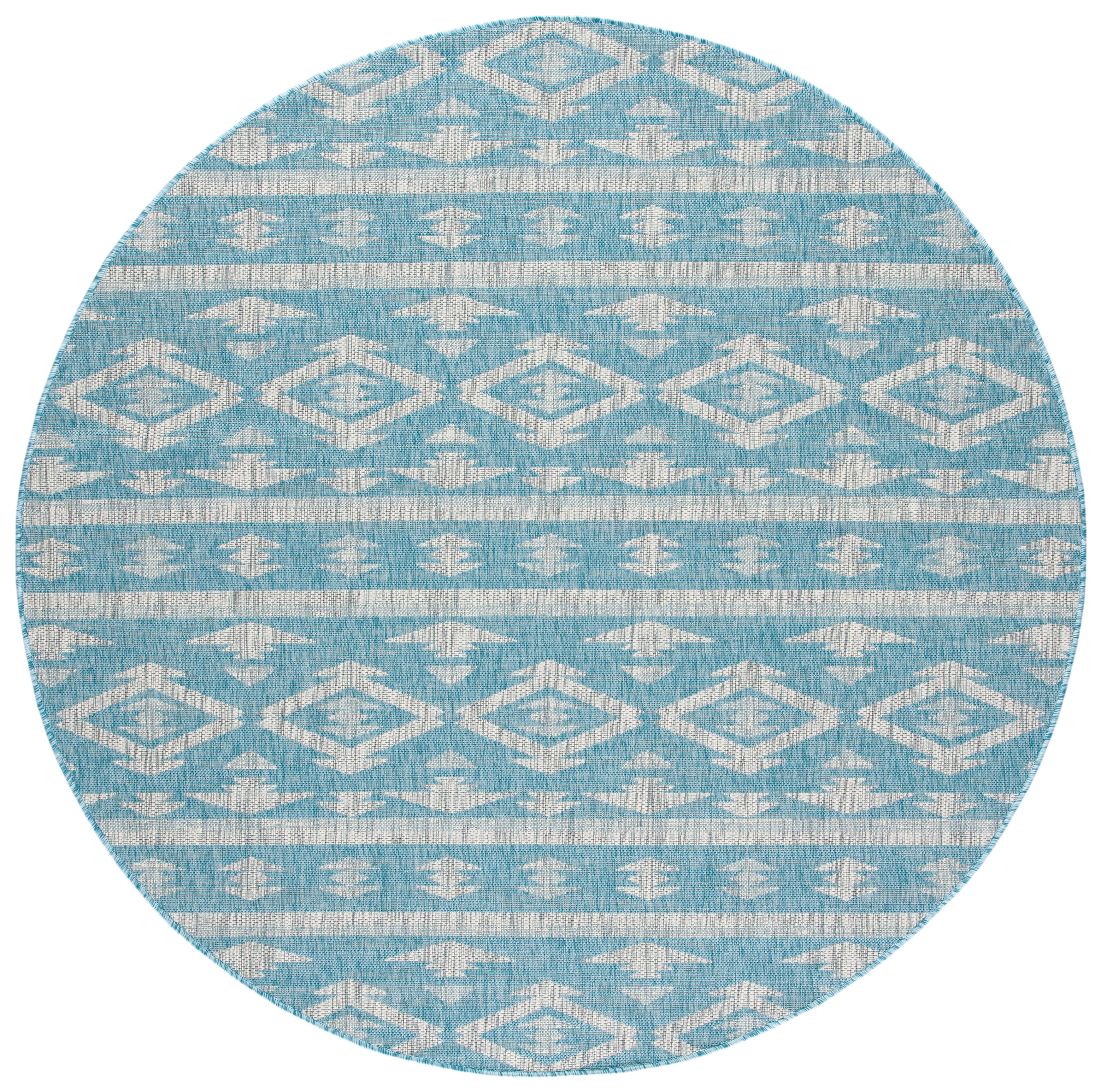 SAFAVIEH Courtyard April Southwestern Indoor/Outdoor Area Rug, 6'7" x 6'7" Round, Aqua/Grey