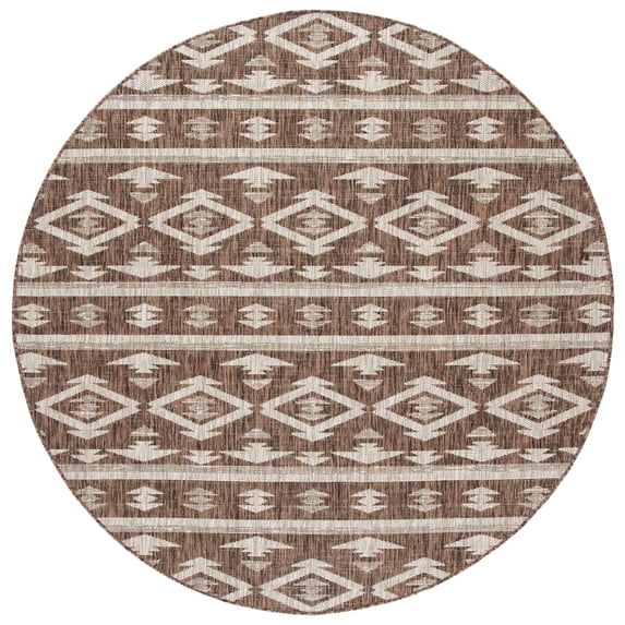SAFAVIEH Courtyard April Southwestern Indoor/Outdoor Area Rug, 6'7" x 6'7" Round, Brown/Ivory