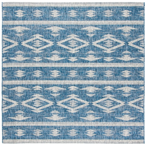 SAFAVIEH Courtyard April Southwestern Indoor/Outdoor Area Rug, 6'7" x 6'7" Square, Navy/Grey