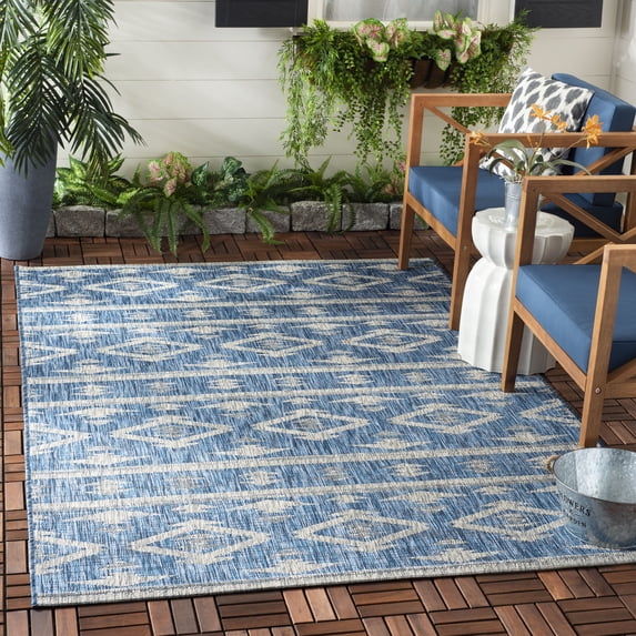 Safavieh Courtyard April Geometric Indoor/Outdoor Area Rug, Navy/Gray, 6'7" x 6'7" Square