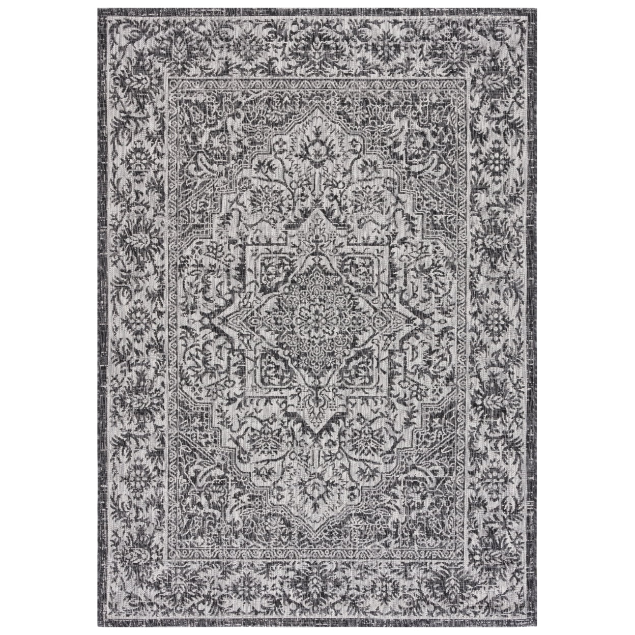 Courtyard Round Non-Slip Gray Synthetic Area Rug, 6'7" x 9'6"