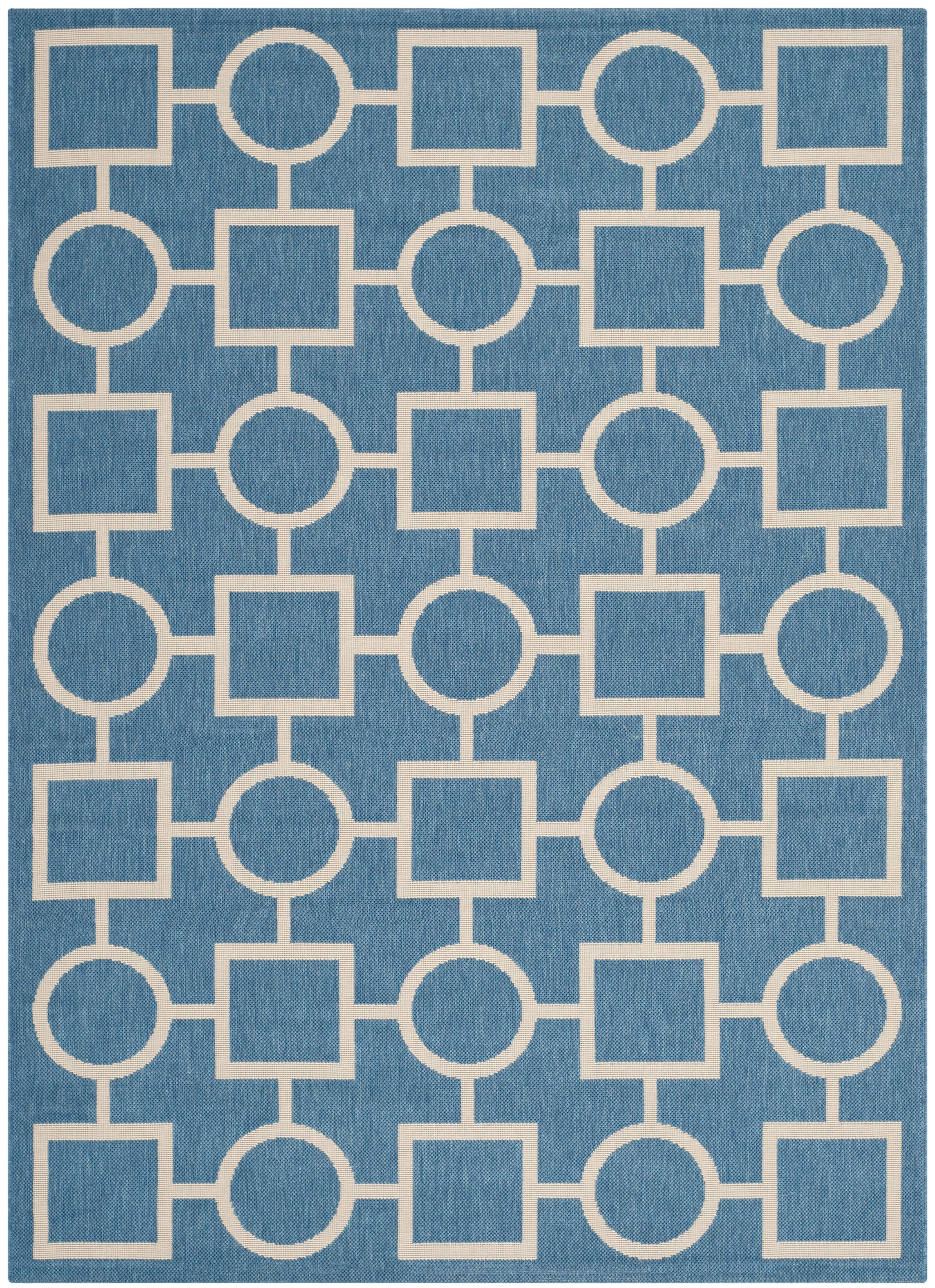 Blue and Beige Geometric Indoor/Outdoor Area Rug, 4' x 5'7"