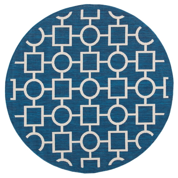Safavieh Courtyard Archimedes Geometric Indoor/Outdoor Area Rug, Navy/Beige, 5'3" x 5'3" Round