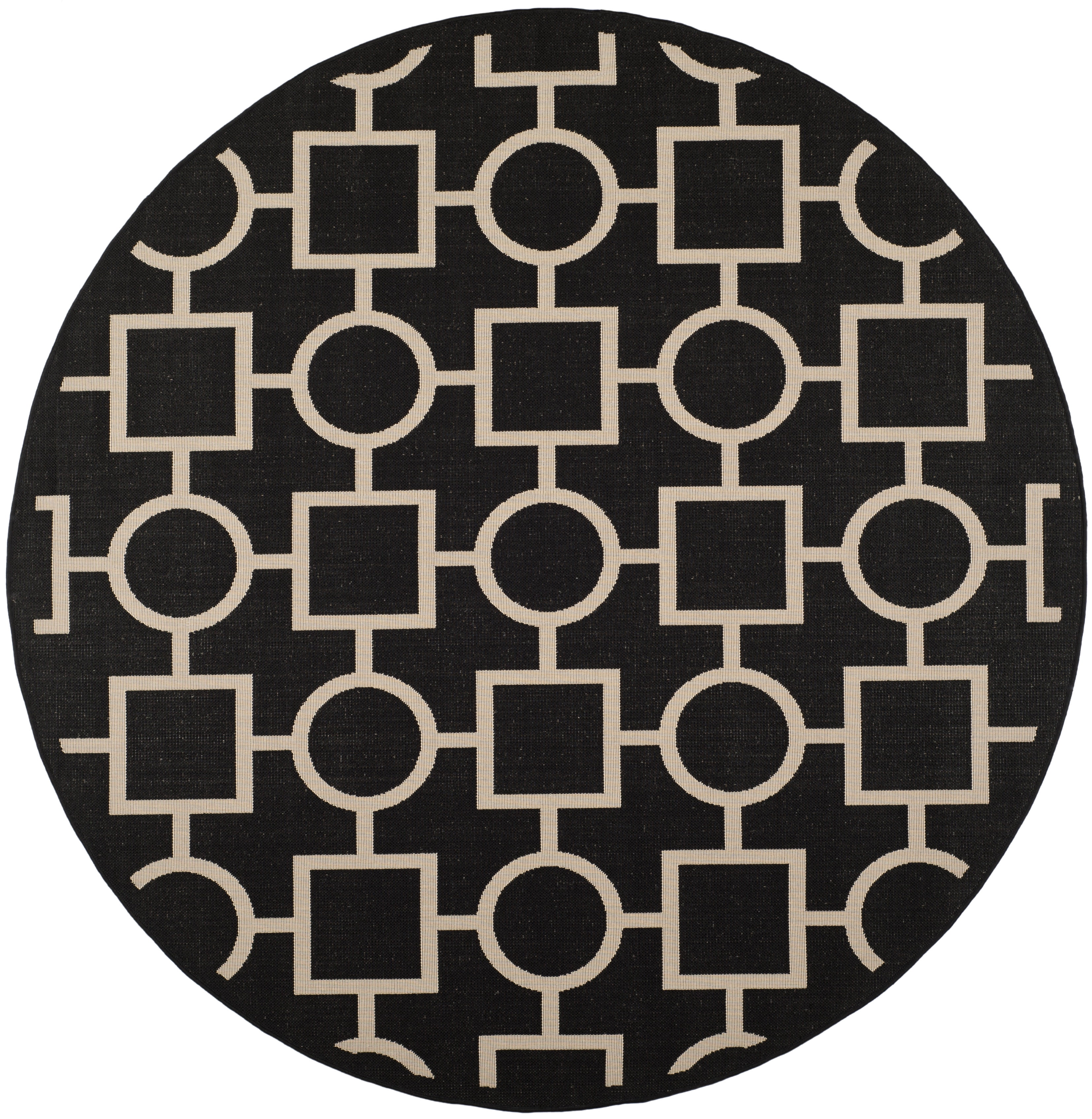 Safavieh Courtyard Archimedes Geometric Indoor/Outdoor Area Rug, Black/Beige, 7'10" x 7'10" Round