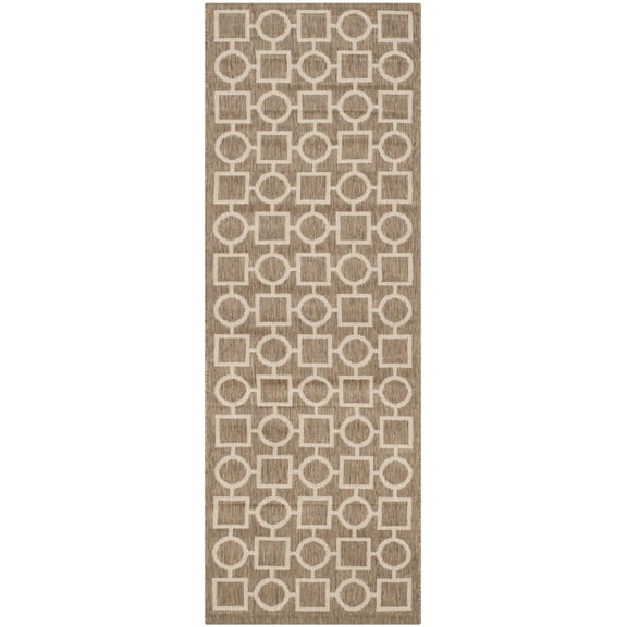 Safavieh Courtyard Archimedes Geometric Indoor/Outdoor Runner Rug, Brown/Bone, 2'3" x 6'7"